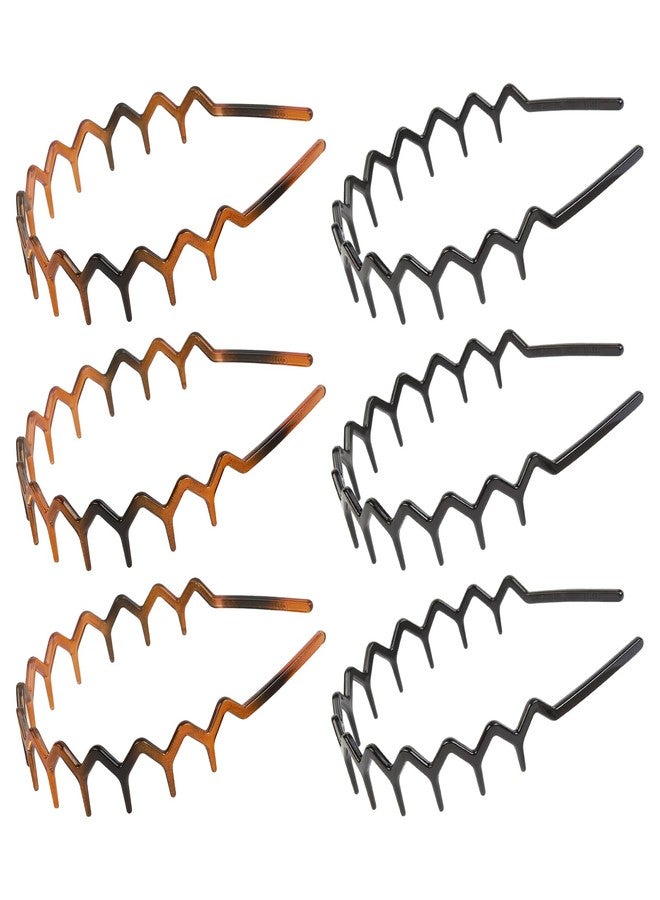 AIBFRID Zig Zag Headbands for Women Men Girls, Plastic Head Bands with Teeth Zigzag Fashion Hair Styling Accessories Wavy Shark Tooth Comb Headband Non Slip Trendy Hair Bands for Women’s Hair, 6 Packs - Image 2